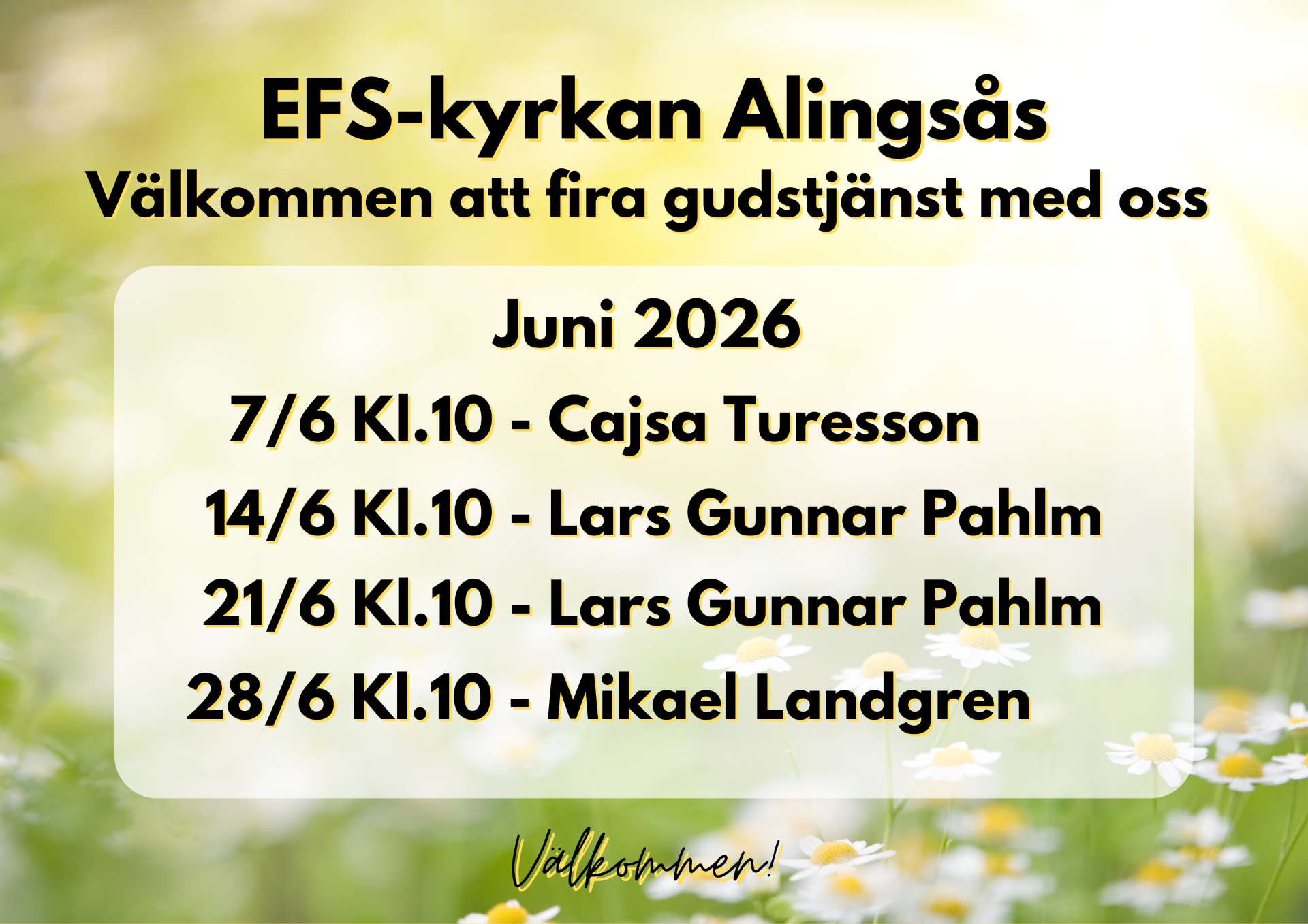 Gudstjänster under juni.