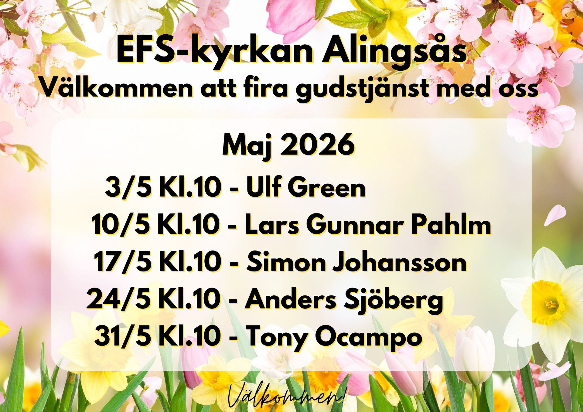 Gudstjänster under maj.