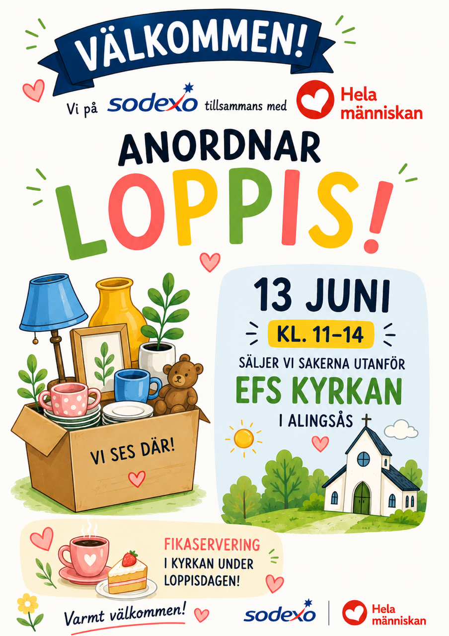 13/6 11:00 – 14:00 Välkommen till café och loppis i Hela Människans regi.
