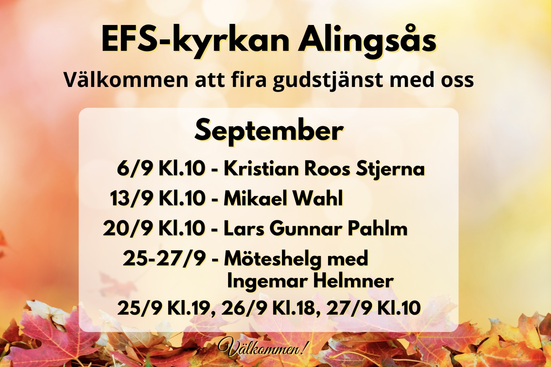 Gudstjänsterna under september.