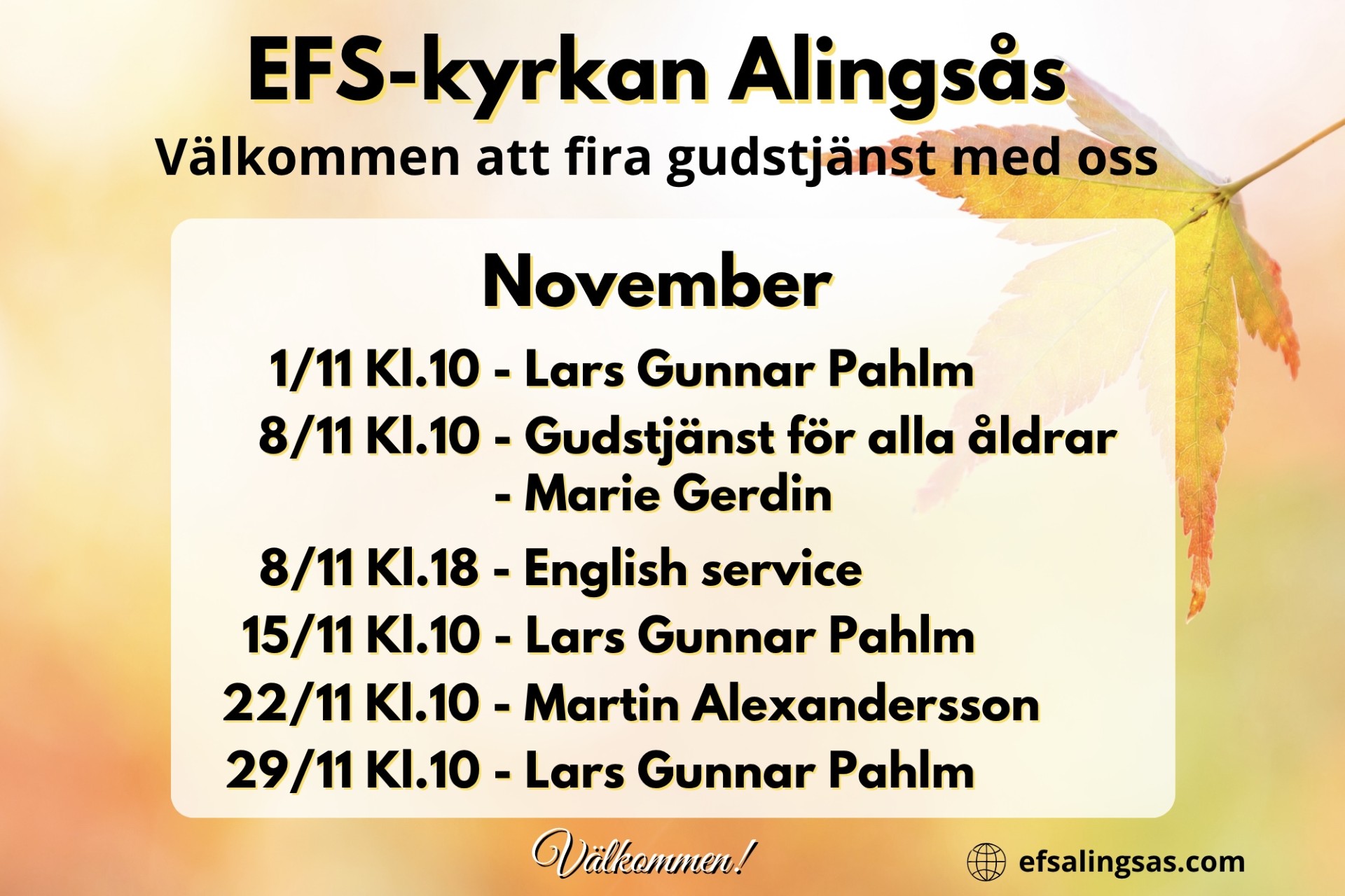 Gudstjänsterna under november.