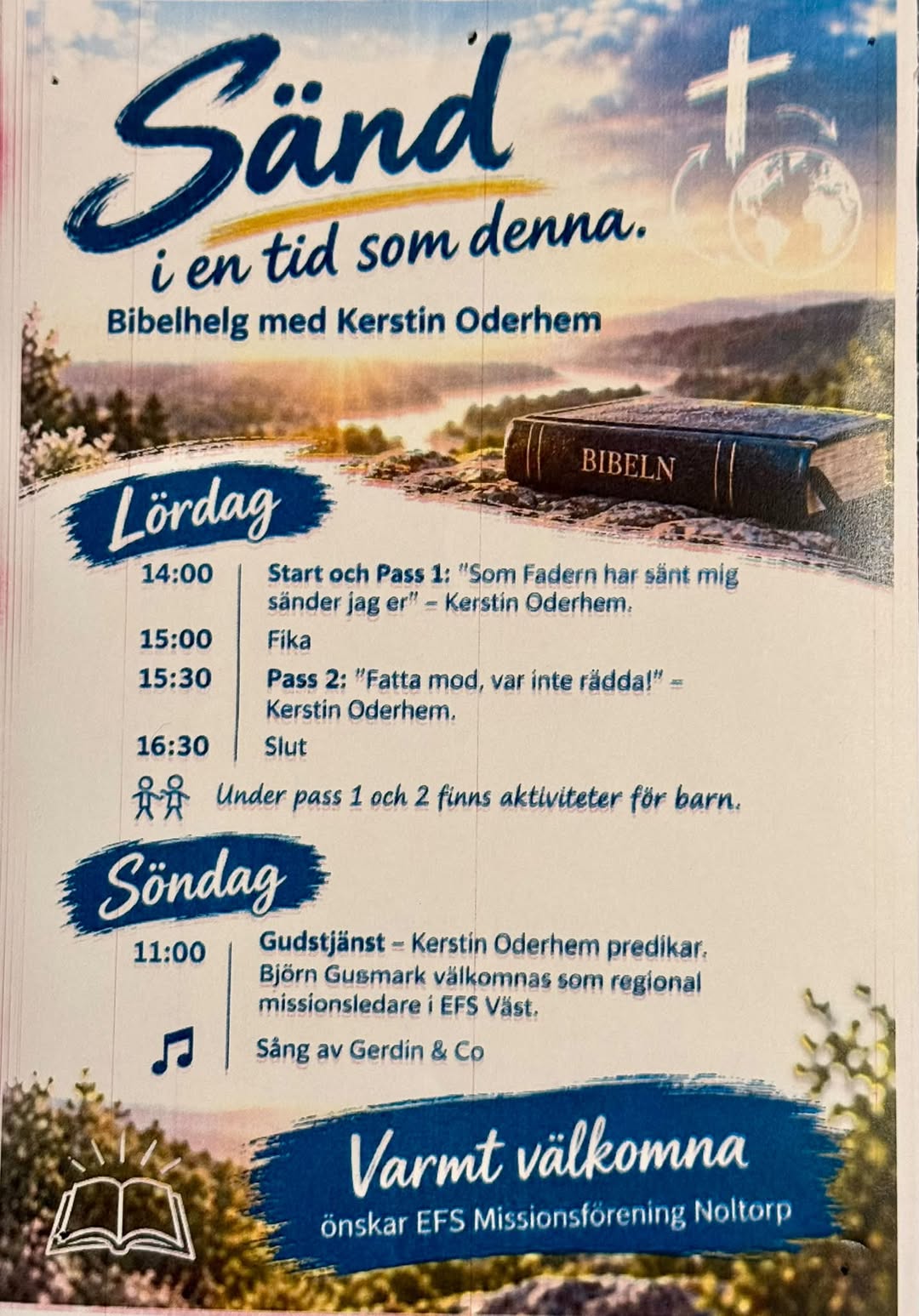 11/10 11:00 Välkommen till en gudstjänst i Noltorpskyrkan med Kerstin Oderhem.