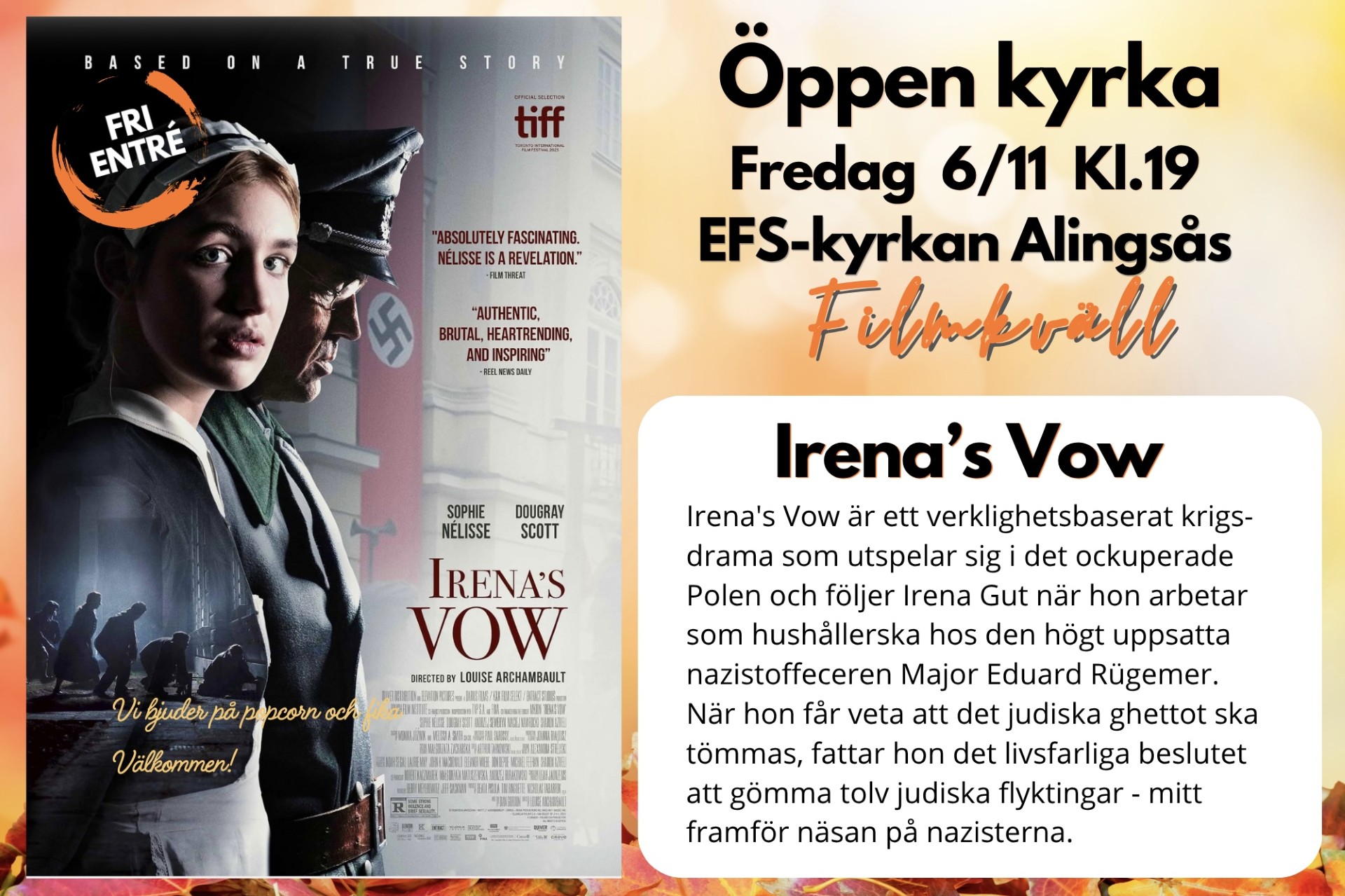 6/11 19:00 Filmkväll – Irena’s Vow.
